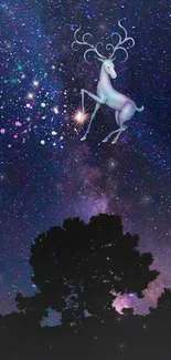 Magical creature soaring in starry galaxy night.