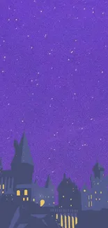 Purple starry sky wallpaper with silhouetted towers.