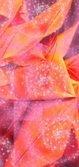 Origami dragon with pink glitter sparkles on a mobile wallpaper.