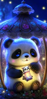 Cute panda inside a glowing lantern art.