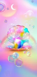 Colorful pastel shell mobile wallpaper with whimsical glow.