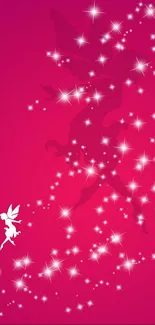 Pink wallpaper with magical fairy silhouette and sparkles.