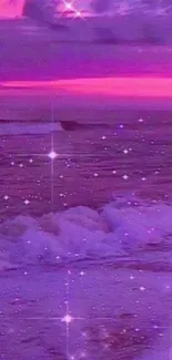 Pink ocean with starry sky mobile wallpaper showcasing a magical scene.