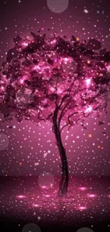 Magical pink tree with sparkling lights wallpaper.