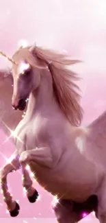 Pink unicorn with sparkles on soft background.