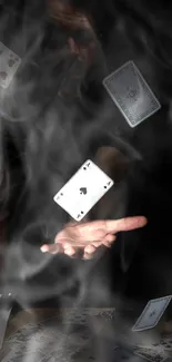 Mystical wallpaper with floating cards and magical smoke effects.