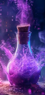 A magical purple potion bottle glowing vividly.