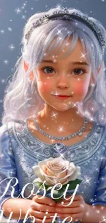 Fantasy princess with silver hair and sparkling stars in art design.