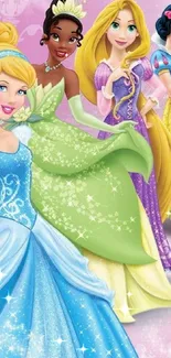 Enchanting princesses mobile wallpaper with a magical and colorful design.