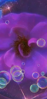 A magical purple flower within a glowing bubble.