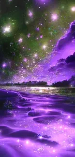 A vibrant purple night sky with glowing stars, ideal for mobile wallpaper.