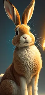 Magical rabbit with glowing wand in fantasy art.