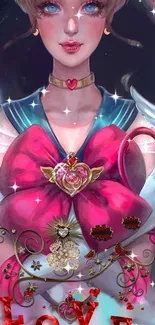 Stunning artwork of a magical sailor senshi with a prominent red bow.