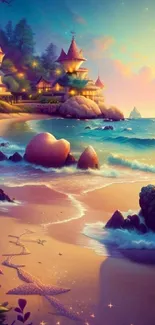 Magical seaside village at sunset with enchanting coastal view.