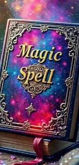 Vibrant magic spellbook with galaxy cover design.