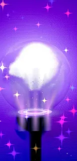 Magical orb with vibrant stars on purple background.