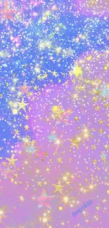 Aesthetic wallpaper with pastel colors and golden stars.