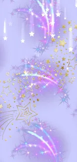 Lavender wallpaper with shimmering stars and golden accents.