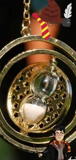 Fantasy theme with magical time turner and hourglass.