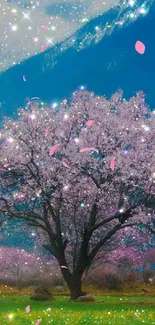 Blossoming tree under a starry sky wallpaper.