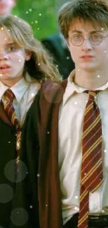 Young wizards in magical school uniforms.