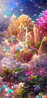 Magical underwater coral garden with vibrant colors and mystical ocean life.