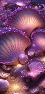 Mystical glowing seashells with soft lights.
