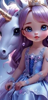 Whimsical girl with unicorn in a fantasy scene