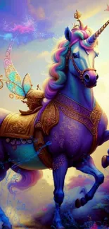 Vibrant fantasy unicorn with wings in a mystical, colorful world.