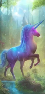 A mystical unicorn in a vibrant, enchanted forest setting.