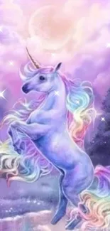 Dreamy unicorn in a pastel night sky, surrounded by stars.