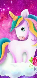 Colorful unicorn on a galaxy background wallpaper.