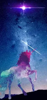 Unicorn silhouette against a starry night sky with galaxy effects.