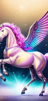 Winged unicorn with vibrant colors and ethereal wings, ideal for fantasy lovers.