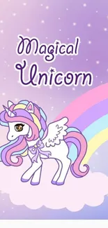 Magical unicorn wallpaper with pastel rainbow and stars.