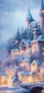 Fairytale winter castle with snow.