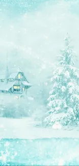 Enchanting winter scene with snow and cabin, perfect mobile wallpaper.