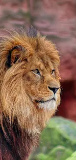 Majestic lion portrait with brown mane.