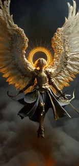 An angelic warrior with golden wings and armor.