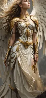 Angelic warrior with wings and ornate armor