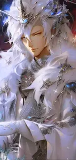 Majestic anime character with white and silver attire.