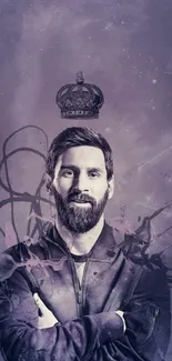 Artistic portrait of an athlete with a crown on a purple background.