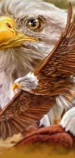 Majestic bald eagle artwork with detailed feathers and earthy tones.