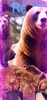 Majestic bears with purple sparkles mobile wallpaper.