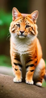 Majestic Bengal cat with striking green eyes and vivid fur pattern on a natural background.