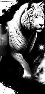 Black and white artistic tiger design wallpaper.