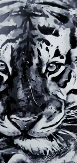 Black and white artistic tiger face wallpaper for mobile.