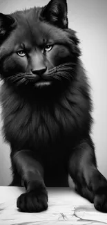 Majestic black cat with gray background wallpaper.