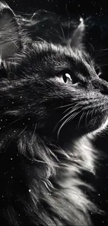 Majestic black cat portrait with starry background.