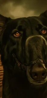 Majestic black dog portrait in dark tones, ideal for mobile wallpaper.